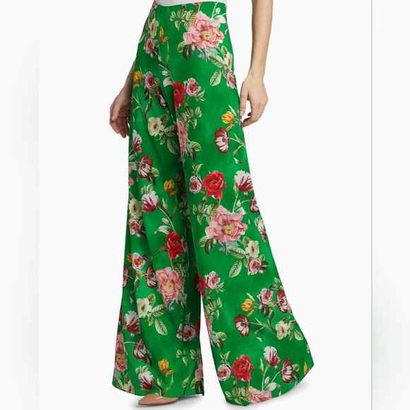 Alice + Olivia Pants - Alice + Olivia Floral Green Wide-Leg Pants
